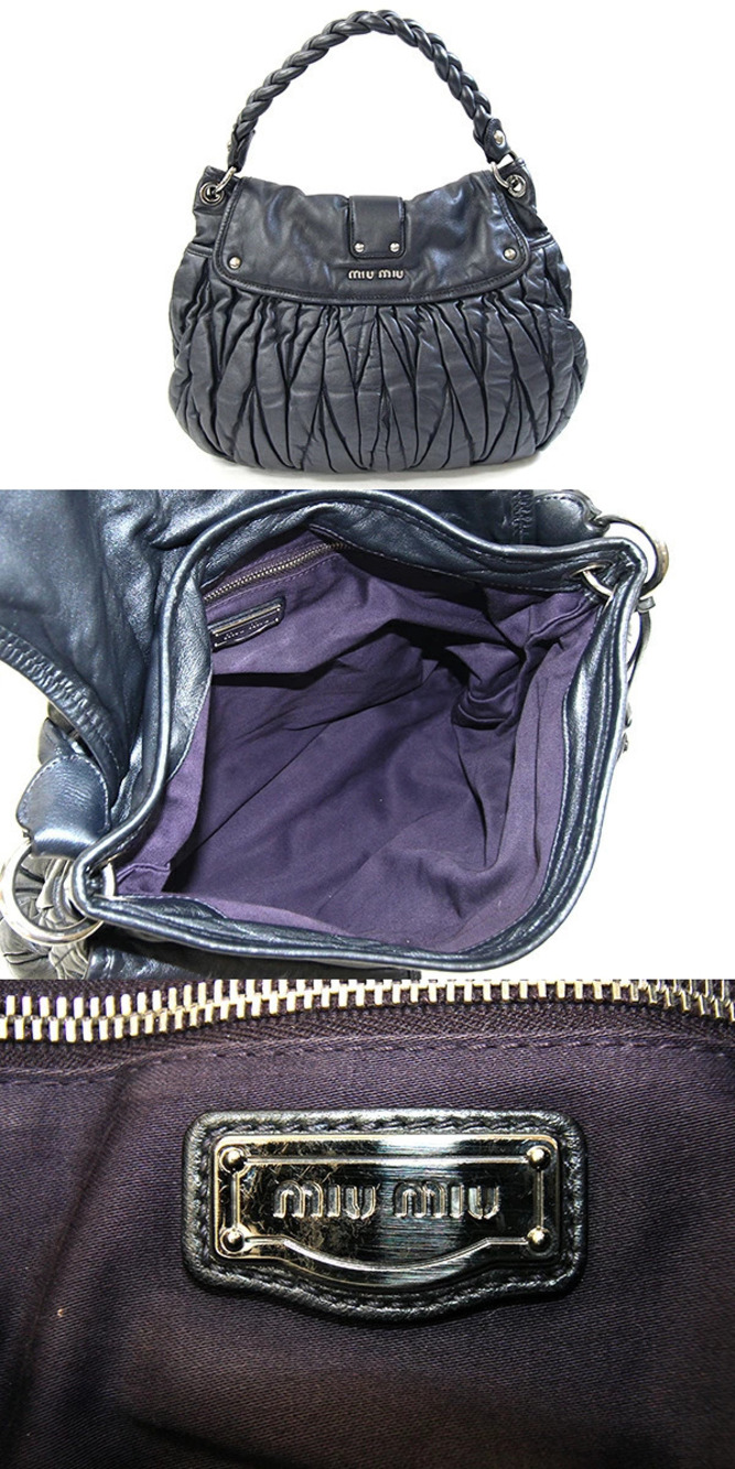 Miu Miu Matelasse Shoulder Leather Gray Bag Gathered Gray